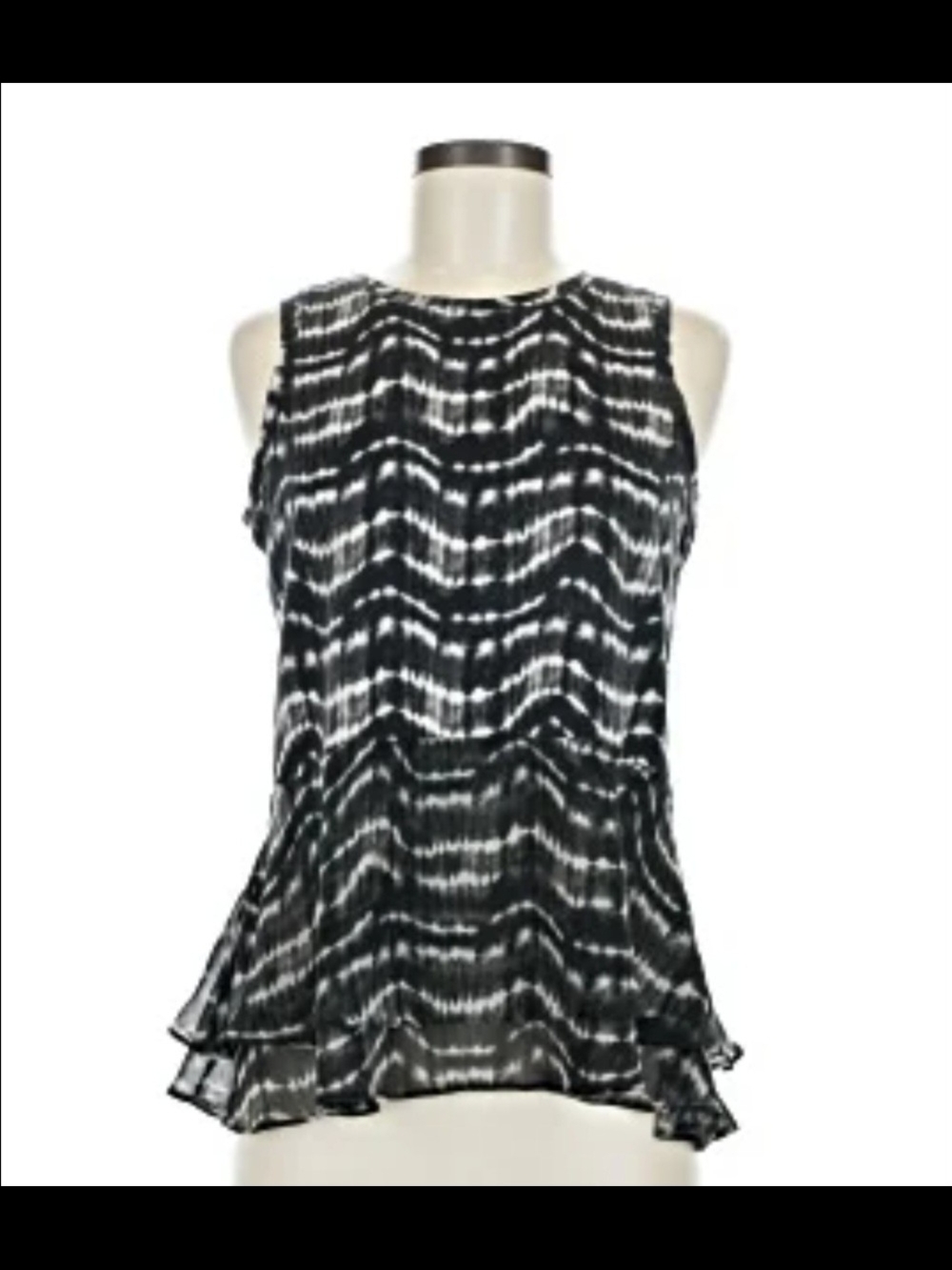 Vera Wang Sleeveless Black & White Tie Dye Peplum Top Sz L